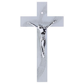 White glass cross with silver glitter wave and modern silver body, 13x7 in