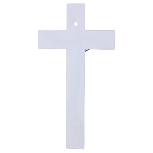 Cruz em vidro branco com onda de purpurina prateada e corpo moderno, 34x18 cm 4