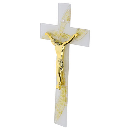 Cruz de vidrio blanco ola purpurina oro cuerpo moderno dorado 34x18 cm 3