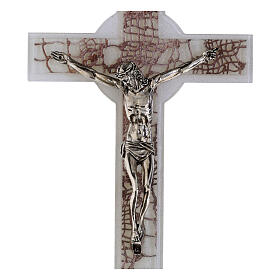 Double anchor-shaped glass crucifix with metal body, net pattern, 13x6 in