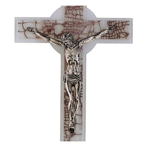 Double anchor-shaped glass crucifix with metal body, net pattern, 13x6 in 2