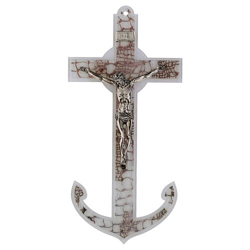 Crocefisso doppio ancora vetro decoro rete corpo metallo 34x16 cm 1