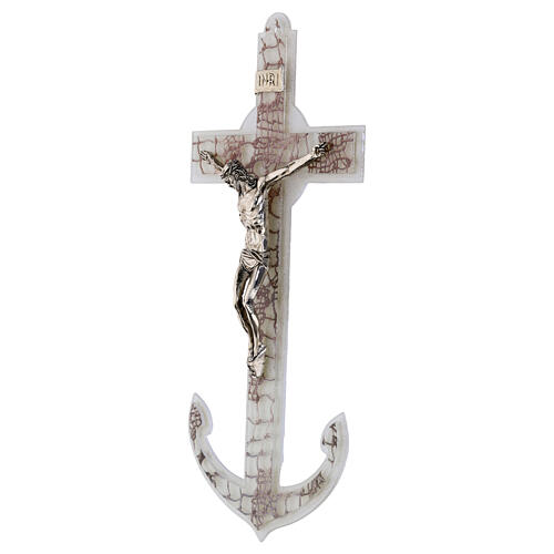 Crocefisso doppio ancora vetro decoro rete corpo metallo 34x16 cm 3