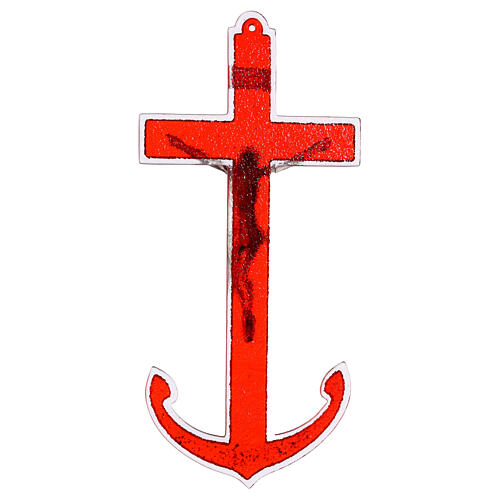Red Glass Anchor Cross with Metal Body, 34x16 cm 4