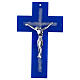 Blue glass cross with silver glitter and modern silver body, 13x8 in s1