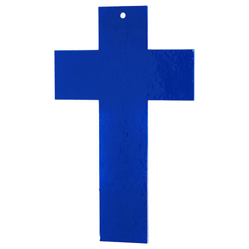 Croce in vetro blu con glitter argento e corpo moderno argentato 34x20 cm 4