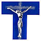 Croce in vetro blu con glitter argento e corpo moderno argentato 34x20 cm s2