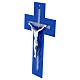 Croce in vetro blu con glitter argento e corpo moderno argentato 34x20 cm s3