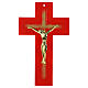Double red glass crucifix with glitter and gold body, 13x8 in s1