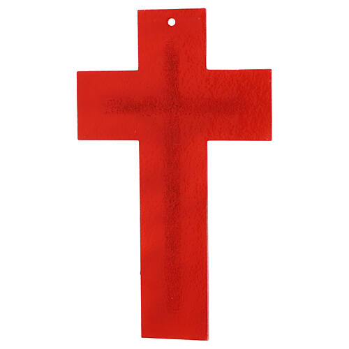 Cruz dupla de vidro vermelho com purpurina e corpo dourado 34x20 cm 3