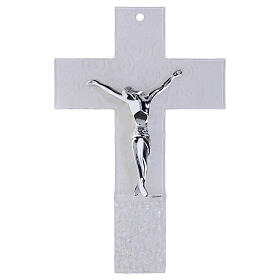 Cruz Árbol de la Vida de vidrio blanco cuerpo moderno plateado 34x22 cm