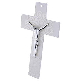 Croix Arbre de Vie en verre blanc corps moderne argenté 34x22 cm