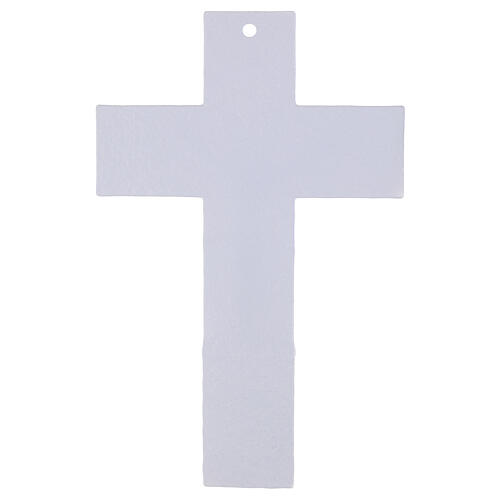 Cruz Árvore da Vida em vidro branco com corpo moderno prateado 34x22 cm 3