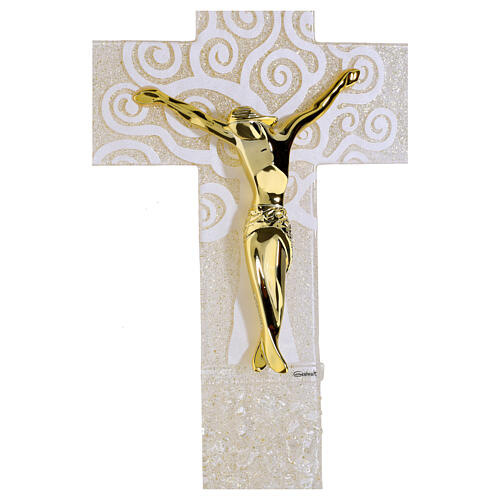 Croix Arbre de Vie verre blanc doré corps moderne doré 34x22 cm 2