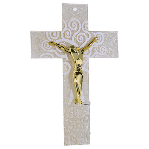 White Glass Tree of Life Cross with Modern Gilded Body, 34x22 cm 1