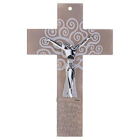 Cruz Árbol de la Vida vidrio beige moderno plata 34x22 cm
