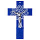 Cruz vidrio azul Árbol de la Vida cuerpo moderno plateado 26x22 cm s1