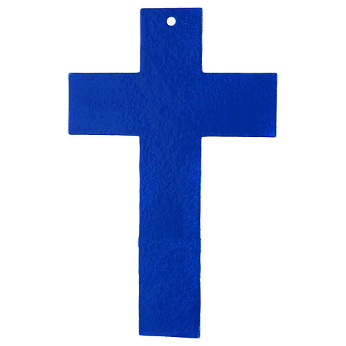 Blue Glass Tree of Life Cross with Modern Silver Body, 26x22 cm 3