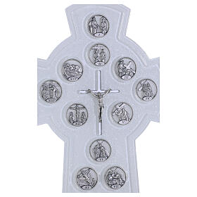 White glass cross with Stations of the Cross, 13x7.5 in