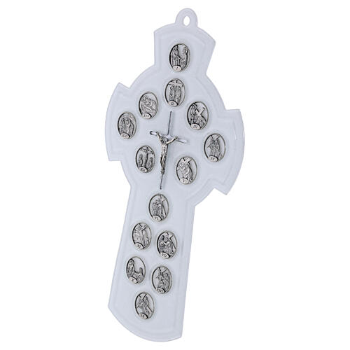 White glass cross with Stations of the Cross, 13x7.5 in 3