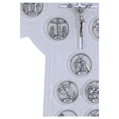 White glass cross with Stations of the Cross, 13x7.5 in 4