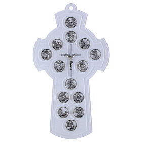 Cruz Vía Crucis vidrio blanco 14 estaciones 34x19 cm