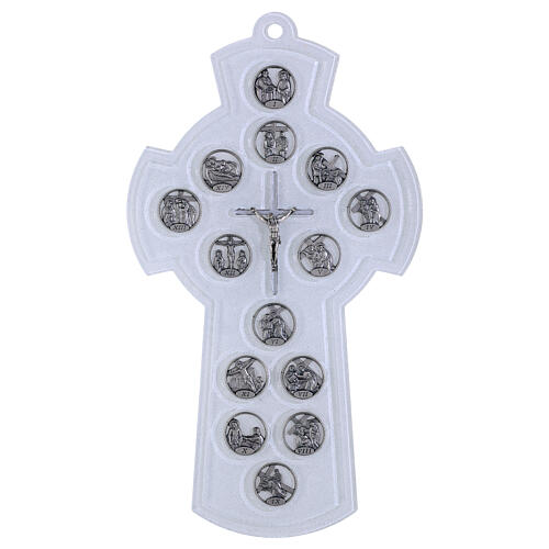 Croce Via Crucis vetro bianco 14 stazioni 34x19 cm 1