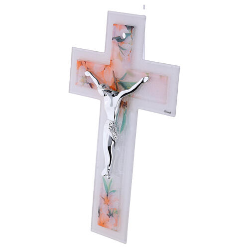 Double Glass Cross with Floral Decoration 34x20 cm Modern Silver Body 3