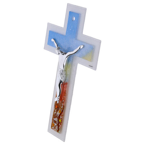 Cruz 34x20 cm em vidro de Murano decorada com corpo moderno prateado 2