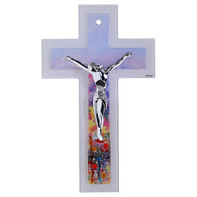 Crucifijo doble vidrio de murano 34x20 cm cuerpo moderno plateado