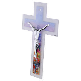 Crucifijo doble vidrio de murano 34x20 cm cuerpo moderno plateado