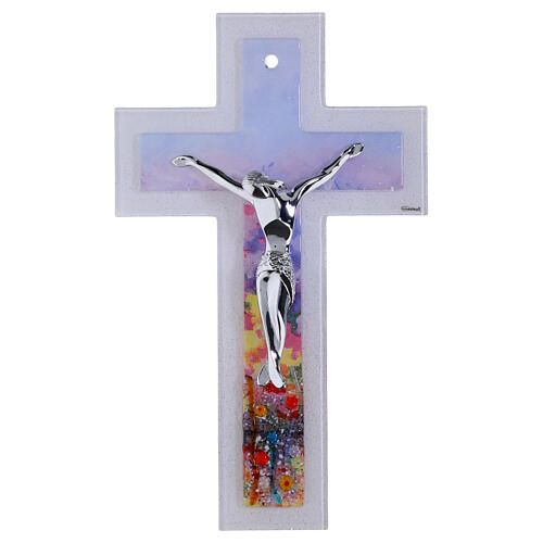 Crucifix double verre de Murano 34x20 cm corps moderne argenté 1
