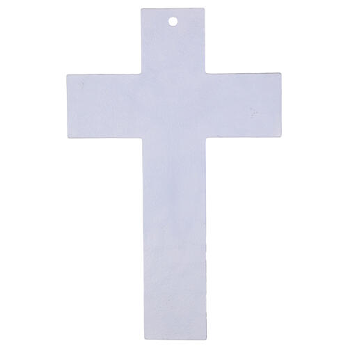 Wall crucifix in white glass with modern silver decor, 13x8 in 3