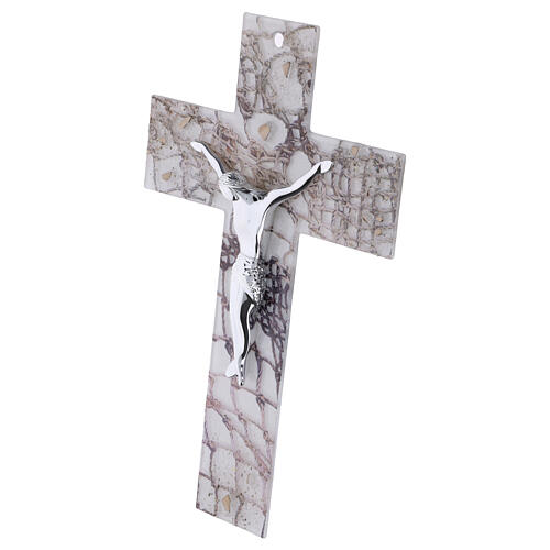Crocefisso muro in vetro bianco decoro rete corpo moderno argentato 34x21 cm 2
