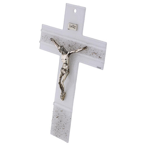 Crucifijo de vidrio blanco cuerpo metal con filamentos de platino 34x22 cm 2