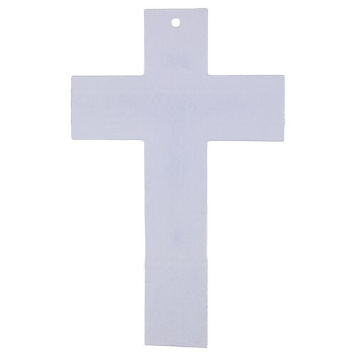 Crucifixo em vidro branco com corpo de metal e fios de platina 34x22 cm 3