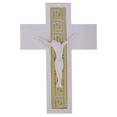 Croce bianca con decoro greco 32x22 cm corpo bianco moderno 1