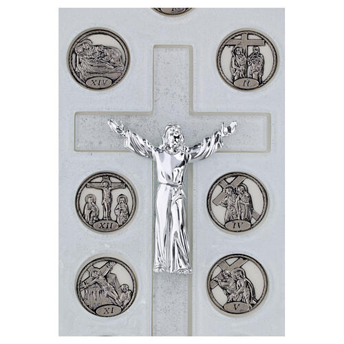 Crucifix Chemin de Croix bois et verre Christ ressuscité 38x24 cm 2