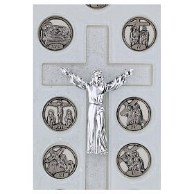 Crucifixo Via Sacra em madeira e vidro com Cristo ressuscitado 38x24 cm