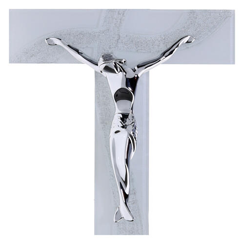 Cruz de vidrio ola purpurina cuerpo moderno plateado 47x25 cm 2