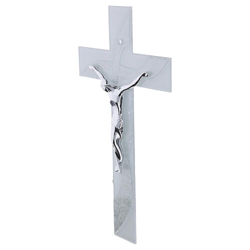 Croix en verre vague pailletée corps moderne argenté 47x25 cm 3