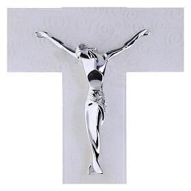 White Glass Cross with Tree of Life Decoration Modern Silver Body 47x30 cm