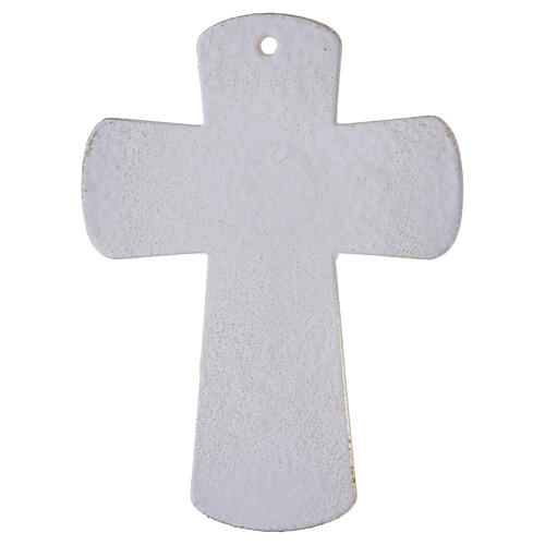 Kreuz aus weißem Glas und Glitter Jubiläum 2025 moderne vergoldete Kreuzmitte 16x12 cm 4