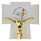 Kreuz aus weißem Glas und Glitter Jubiläum 2025 moderne vergoldete Kreuzmitte 16x12 cm s2