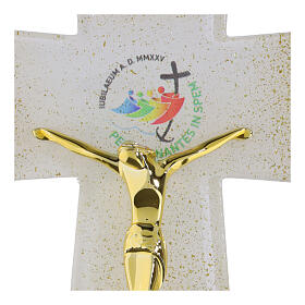 Croce in vetro bianco Giubileo 2025 glitter e corpo moderno dorato 16x12 cm