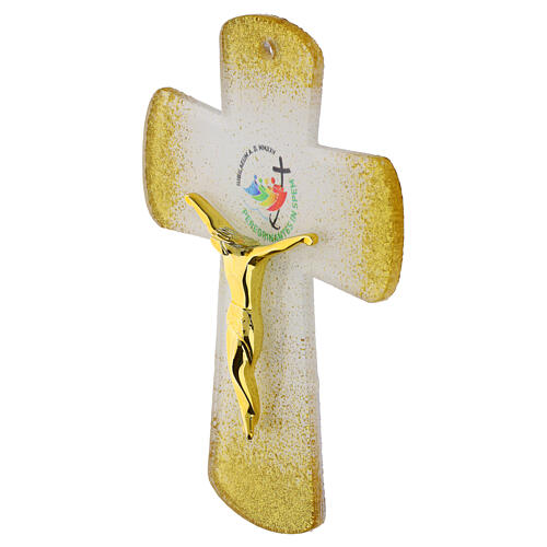 Jubilee 2025 Glitter White Glass Cross and Modern Gold Body, 16x12 cm 3