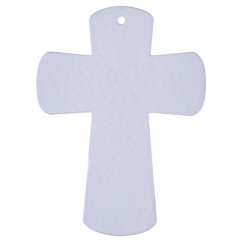 White glass Jubilee 2025 cross with modern silver body and glitter, 6x5 in 4