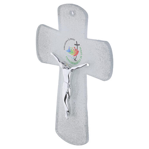 Croce in vetro bianco Giubileo 2025 glitter e corpo moderno argentati 16x12 cm 3