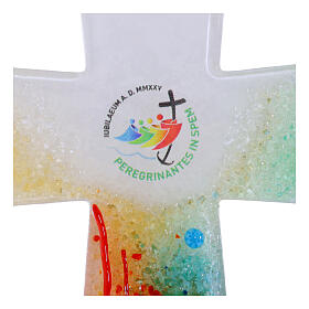 Croce Giubileo 2025 vetro di Murano decori e murrine multicolore 16x12 cm