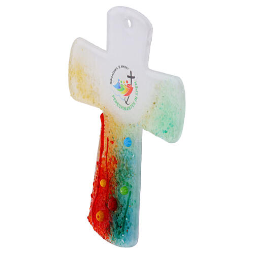 Krzyż Jubileuszowy 2025 z weneckiego szkła Murano, dekorowany kolorowymi murrinami, 16x12 cm 3
